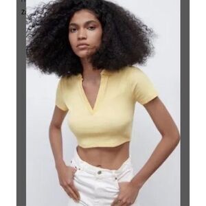 Zara Ribbed Cropped Polo Top size S
